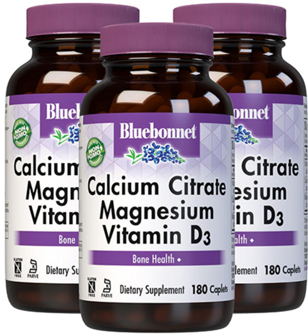 블루보넷 칼슘 시트레이트 마그네슘 비타민 D3 캐플렛, 180정, 3개