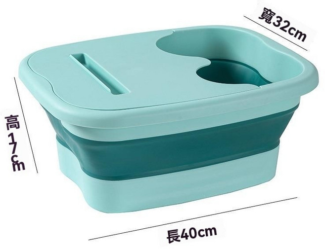 折疊按摩泡腳桶 附手機支架與按摩凸點, 【淺桶帶蓋】綠色, 1個