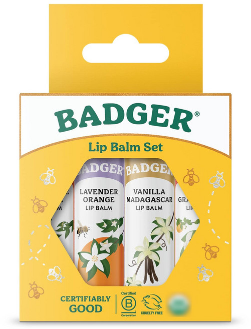 BADGER 經典款護唇膏4入組合, 柑橘 + 薰衣草甜橙 + 香草 + 粉紅葡萄柚, 4.2g, 4支
