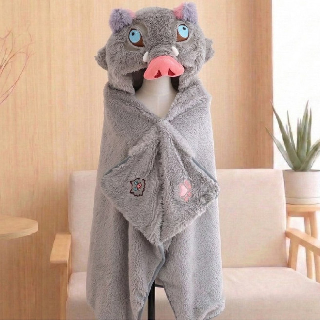 귀멸의칼날 이노스케 담요 후드 모자 망토 극세사 이불담요 코스프레 귀여운