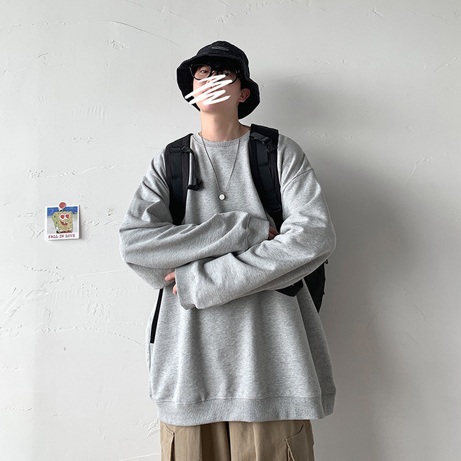 J.Y 寬鬆落肩大學T恤, 麻灰,XL (版型偏小)
