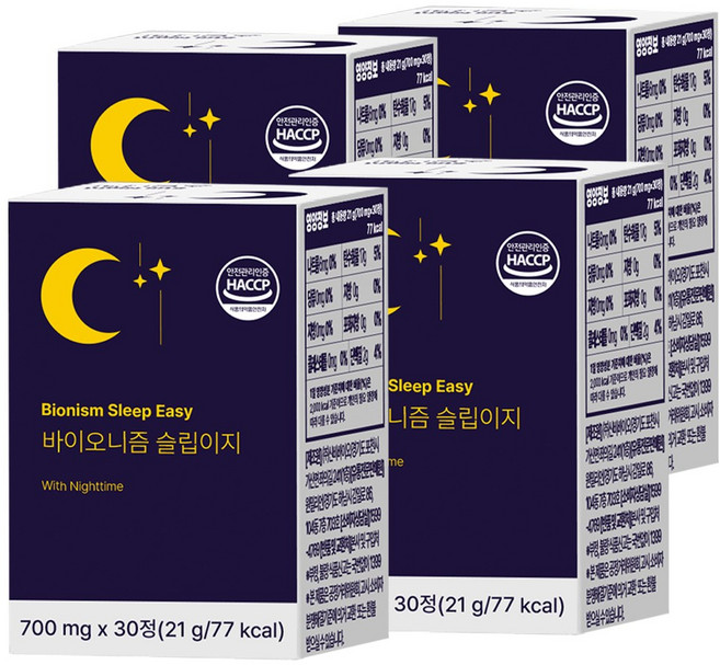 바이오니즘 슬립이지 고함량 식물성 멜라토닌 5mg 함유 테아닌 30mg 트립토판, 4개, 30정
