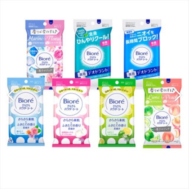 비오레 사라사라 파우더 시트 휴대용 10매 티슈형 데오드란트 6가지향 중 택 땀냄세 제거, 사라사라시트 마린플로랄향 10매, 1개