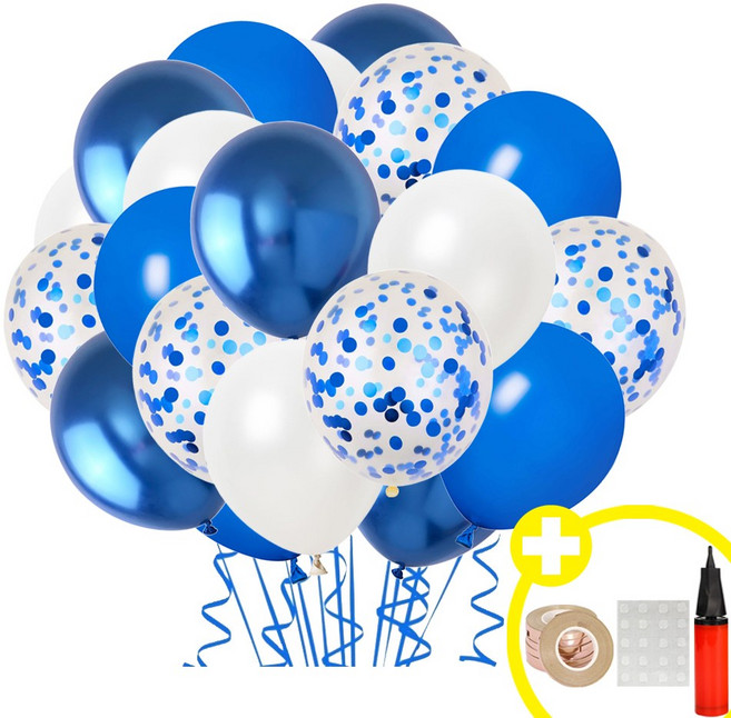 [베이직 파티] 컨페티 크롬메탈 혼합풍선 20P 파티용품세트 발표회 인생샷 포토존 연출템 8옵션 [에브리띵스마일] 1184, 1세트, 블루
