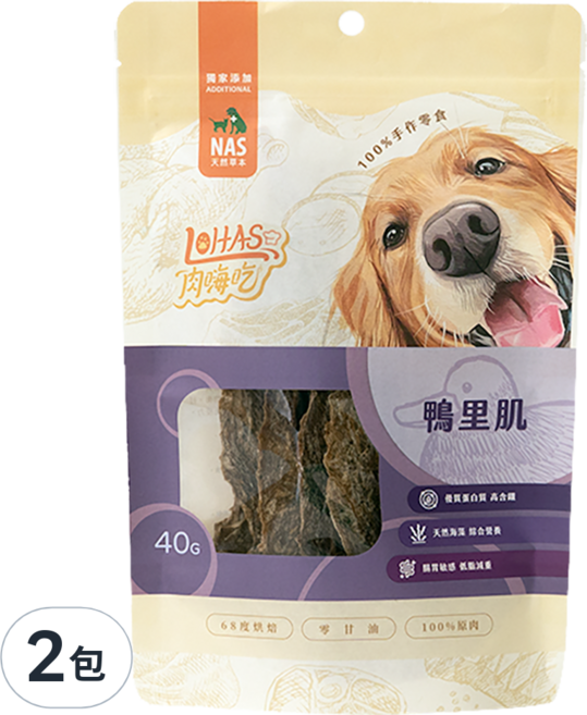 LOHAS 肉嗨吃 犬用 寵物零食, 鴨里肌, 40g, 2包
