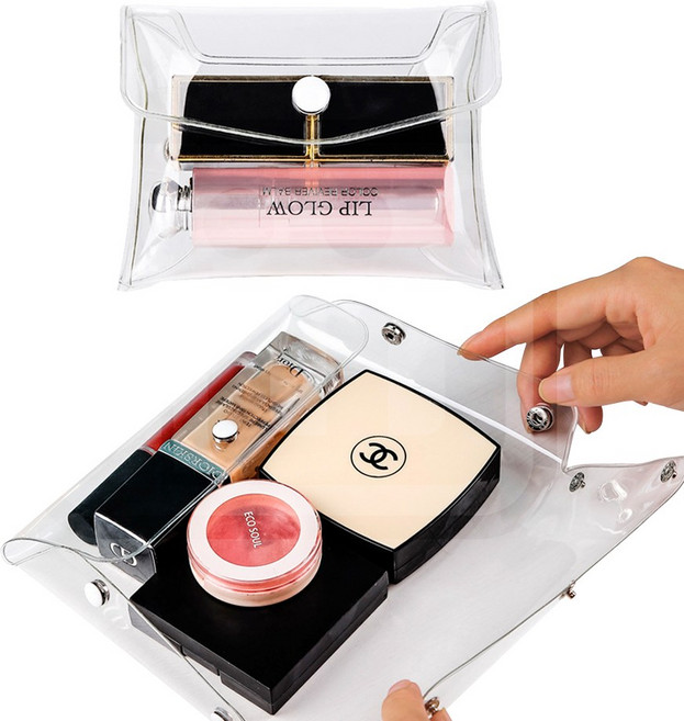 투명 메이크업 파우치 PVC 다용도 케이스 10~20cm 똑딱이형식 전면 오픈 화장품 정리 보관