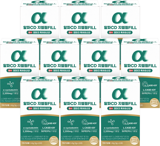 알파CD 지엘필 FILL 알파시클로덱스트린 GLP-1 덴마크 특허 유산균 L.CASEI431 3g x 15포, 15회분, 10박스