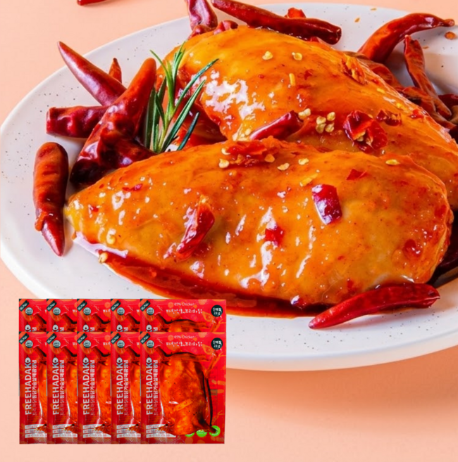 매콤 닭가슴살 10팩 100g [프리하닭] 저염 고단백 매운맛 양념 운동용 다이어트 단백질 헬스 식단, 10개