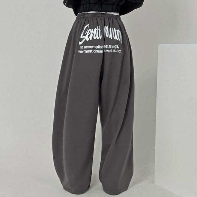 바이일이오 여성 일반 기모 힙 레터링 포켓 와이드 사이드 핀턱 트레이닝 롱 팬츠