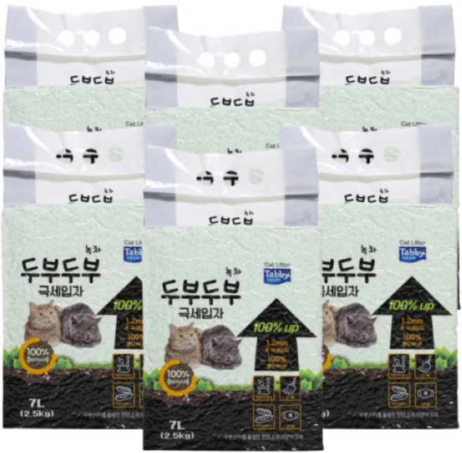 테비토퍼 응고형 두부두부 프리미엄 고양이 모래, 7L, 6개, 녹차