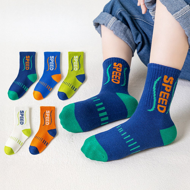 알앤엘 주니어 스피드 스포츠 중목 양말 아동 초등학생 운동양말 6~12세 5족 세트