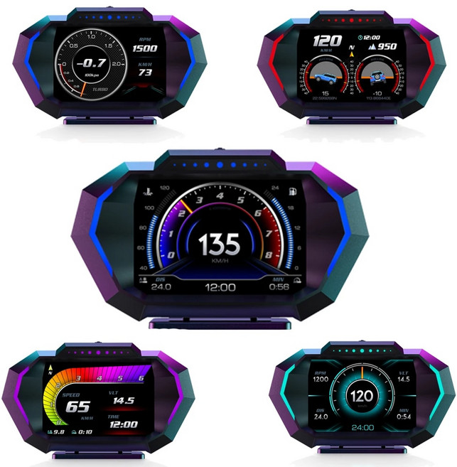 듀얼 OBD2 알람 HUD 시스템 테스터 신제품 다기능 OBD 자동차 GPS 속도계 + 계기 풀 LCD 디지털 스마트 헤드업 GPS 포함, 1개