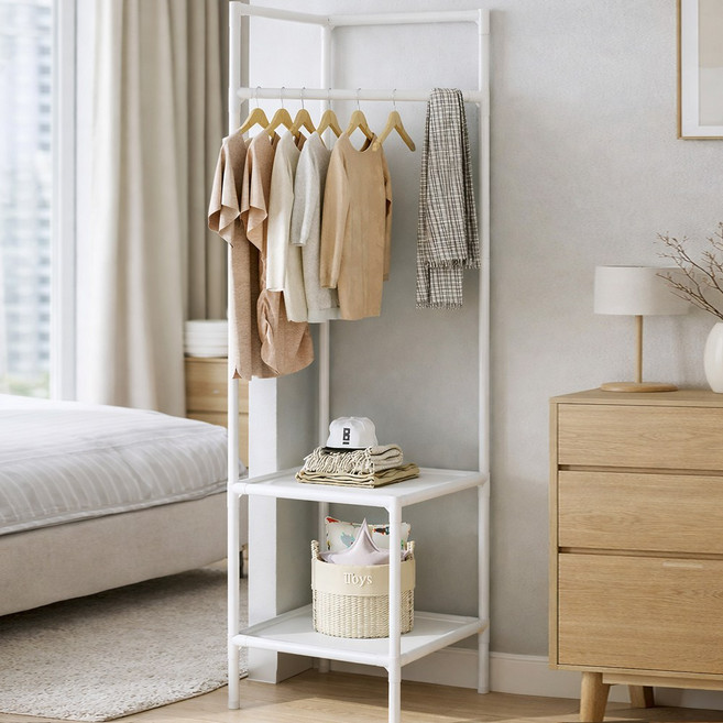코너 모서리 스탠드 행거 원룸 옷장, 화이트