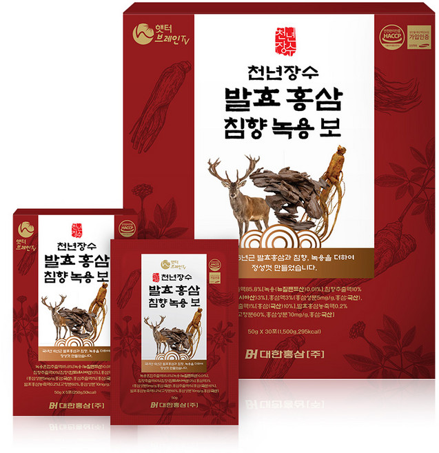 [대한홍삼] 천년장수 발효홍삼 침향 녹용보 50ml x 30포+사은품(발효 홍삼캔디 24개 증정), 1박스, 30회분
