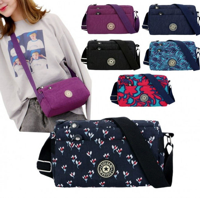 데일리 방수 4단 지퍼 크로스백 꽃무늬 플라워 가방 핸드폰 휴대용 여행