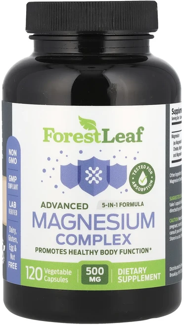 Forest Leaf 고급 마그네슘 복합체 500mg 베지 캡슐 120정, ForestLeaf고급마그네슘복합체500mg베지캡슐12 - 쿠팡
