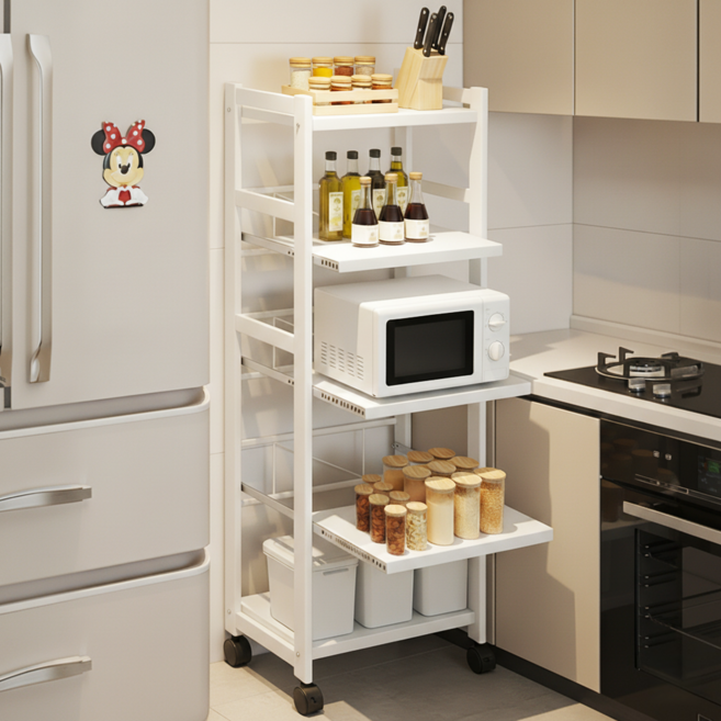 Fowod 금속 주방 다용도 전자렌지대 오븐 수납장 렌지대 정리함, 5단, 흰색