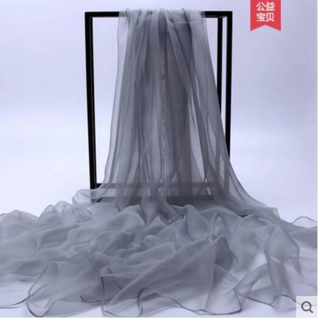 無標題 雪紡絲巾 女士雪紡絲巾 冰絲薄款長款大沙灘巾純色空調披肩, 銀灰色200*120, 1個