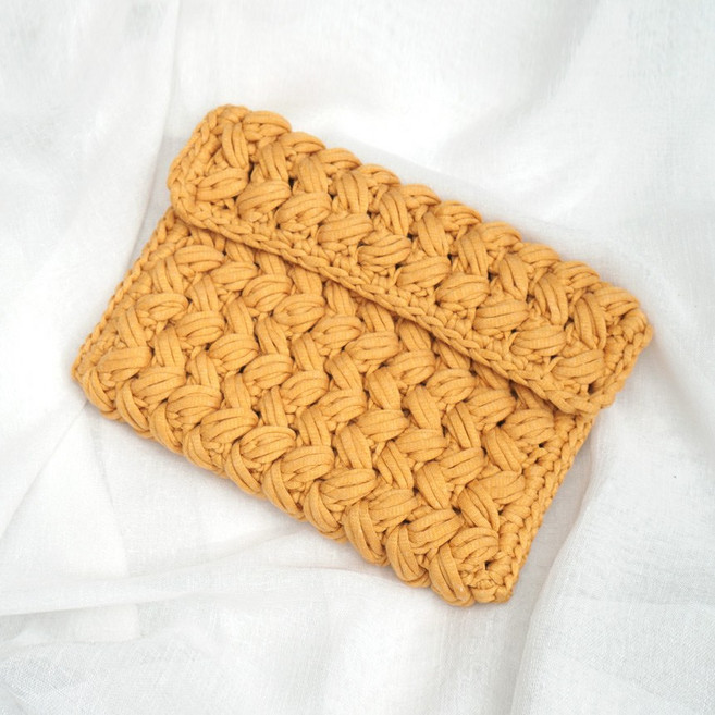 슬로우모먼츠 조약돌 클러치 - 코바늘키트, 머스타드+모사용코바늘8/0+돗바늘대, 1개