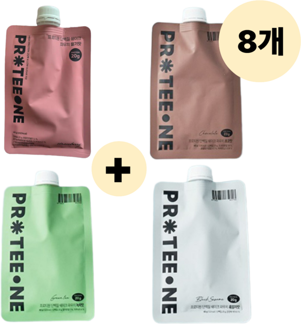 [프로티원 1+1+1+1 세트] 단백질쉐이크 파우치형 초코맛 + 딸기맛 + 녹차맛 + 흑임자맛, 2세트, 160g