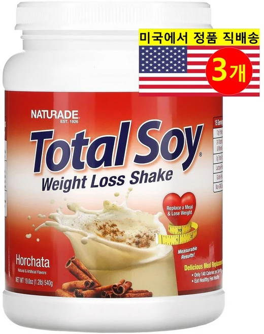 Naturade 토탈 소이 체중 관리 쉐이크 오르차타 맛 Total Soy Weight Loss Shake, 3개, 540g - 쿠팡