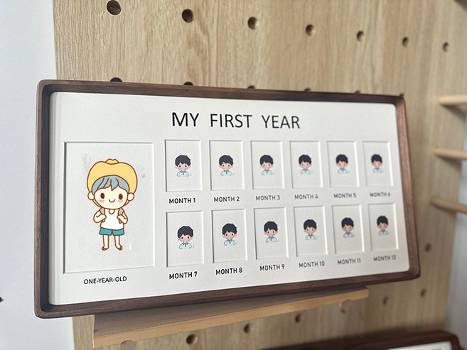 성장액자 증명사진 여권사진 우드 액자, 12매, 1_1~12개월 (2인치 3.5x5.3) 큰 구멍 5인