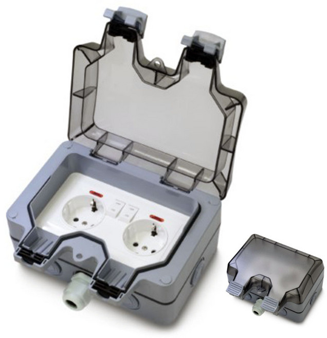 (하이 쿠팡) 외부 방수 스위치 및 전원 콘센트 다용도 루프탑 HI-C 2, 1개, 6. 방수_커버형 2구 노출콘센트, 블랙, 16.8cm