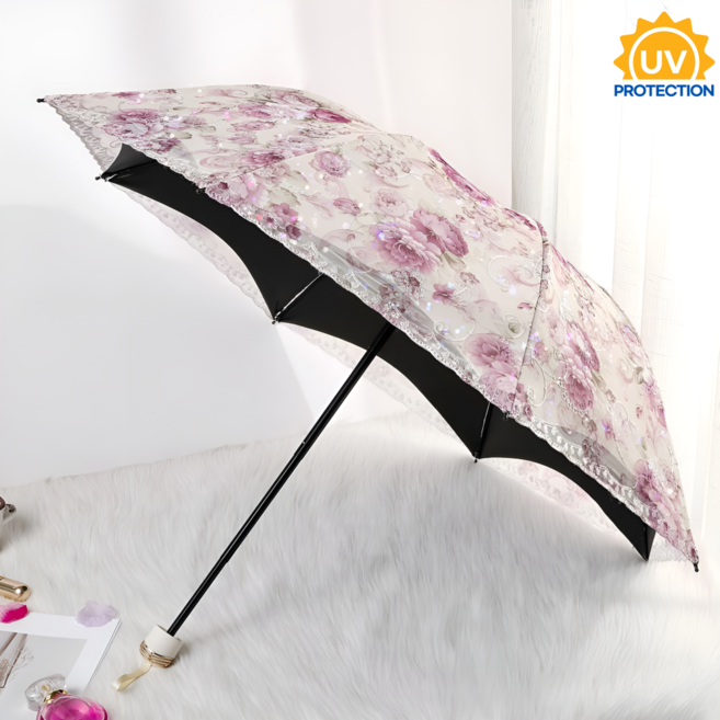 유니드 꽃무늬 자수 레이스 양산 자외선차단 암막 우양산 3단