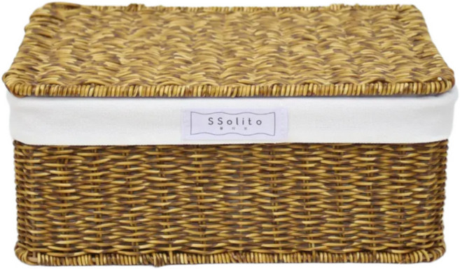 쏠리또 내츄럴 PP라탄 덮개사각바구니 옵션6(28x18x11cm), 안감포함, 1개, 덮개 옵션6번 짙은갈색(dark brown)