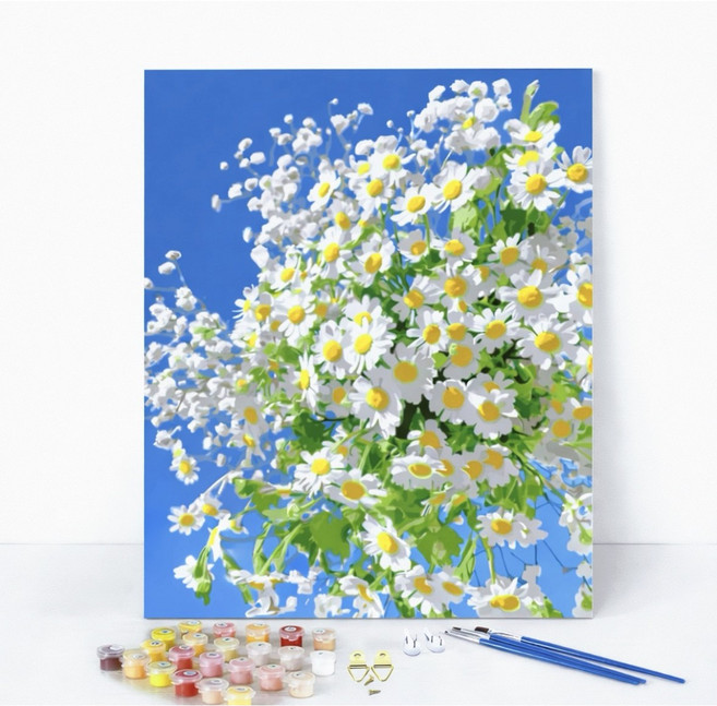 LCLC 피포페인팅 집중력 힐링 취미 유화그리기 DIY 숫자 페인팅 세트 감성 풍경 캔버스 30x40cm, 데이지블룸, 1개