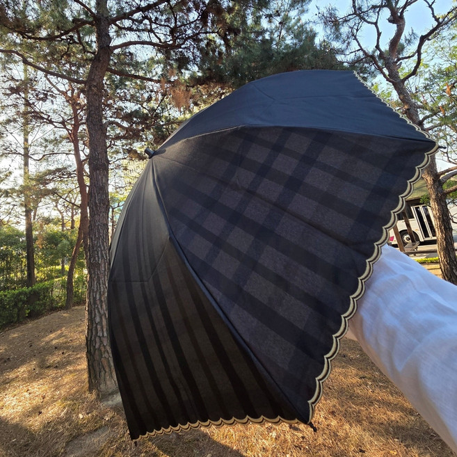 [백화점 정품] 닥스 여성 양산 암막 자외선차단100% 체크 더블얀1 3단 수동 우양산 DU0611 +보관파우치