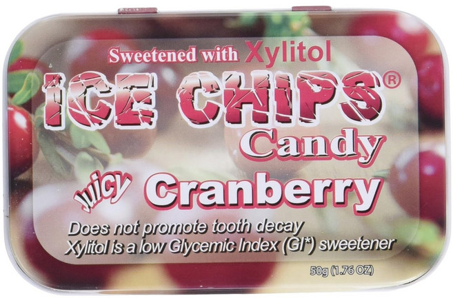 아이스칩스 캔디 크랜베리 설탕 무첨가 자일리톨 하드 캔디 수제 틴 포장 (1.76 OZ), 3개, 50g