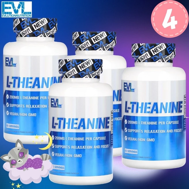 EVLution Nutrition l-테아닌 200mg 베지캡슐 60정, 4개 - 쿠팡