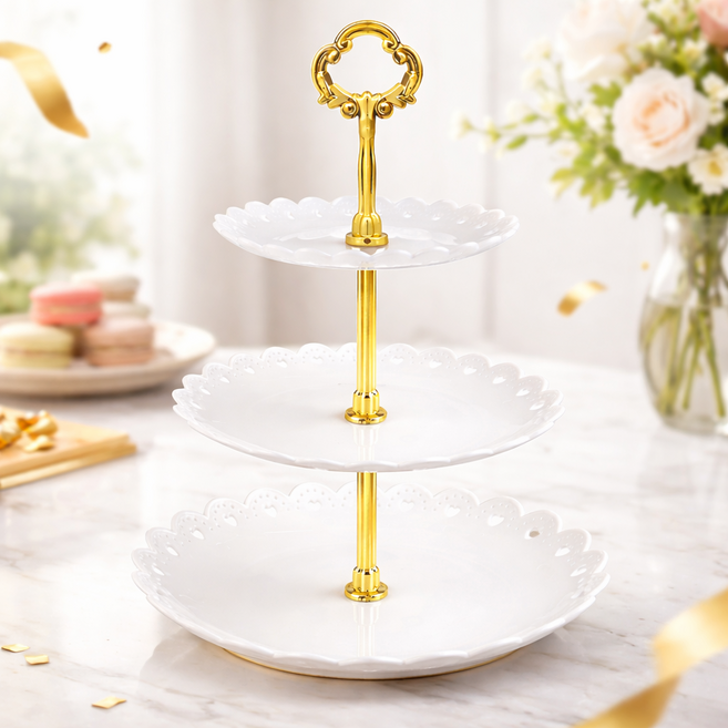 3단 디저트 플레이트 스탠드, 화이트, 1개