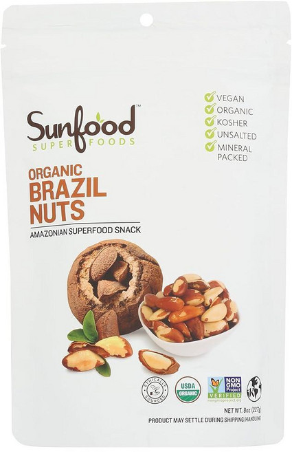Sunfood Superfoods Raw Organic 브라질 너트 - 브라질 너트 유기농 생 브라질 너트 무염 훌륭한 단백질 공급원 USDA 유기농 GMO 프리 비, 226.8g, 1개
