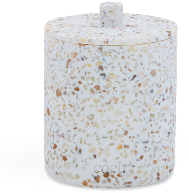 코에르 테라조 캐니스터 면봉 화장솜 립스틱 보관함 수납함, 1개, 아이보리(라운드)