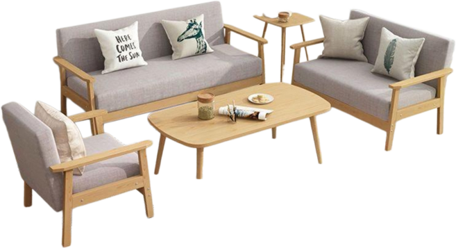 實木沙發，租房出租屋適用，高承重小戶型沙發, 實木沙發+送抱枕【淺灰色】棉麻可拆洗,雙人位長113寬59高71