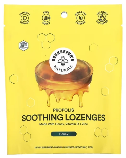 Beekeeper's Naturals 프로폴리스 쑤딩 로젠지 허니 14 로젠지정 50 g + 비타민D 1500 IU 아연 3mg, 50g, 1세트 - 쿠팡