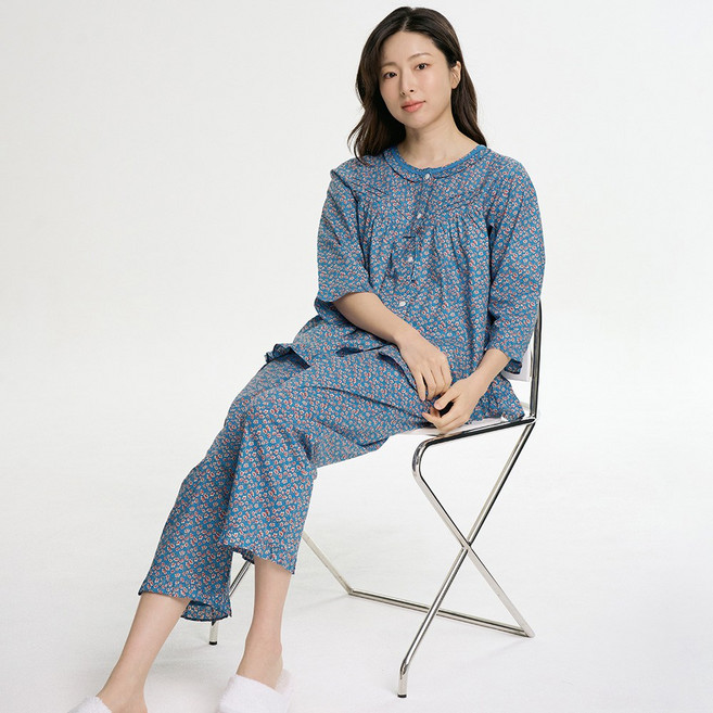 메이플라워 타이플라워 7부 순면 여성 빅사이즈 잠옷 홈웨어 세트