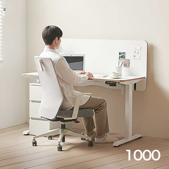 아씨방가구 리프트 전동 스탠딩 모션데스크 1000 (책상+서랍+파티션), 엣지 화이트, 선택:엣지 화이트
