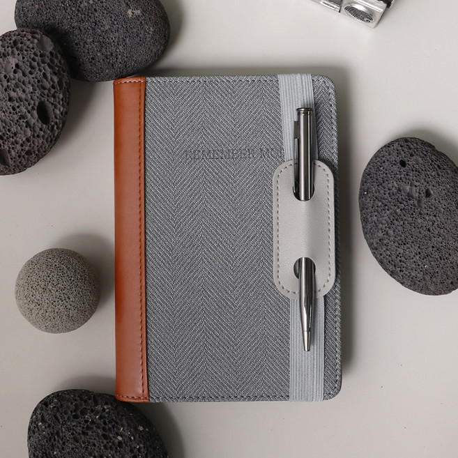 비오파파 가죽 A6 6공 바인더 만년 업무 수첩 노트 다이어리, 그레이