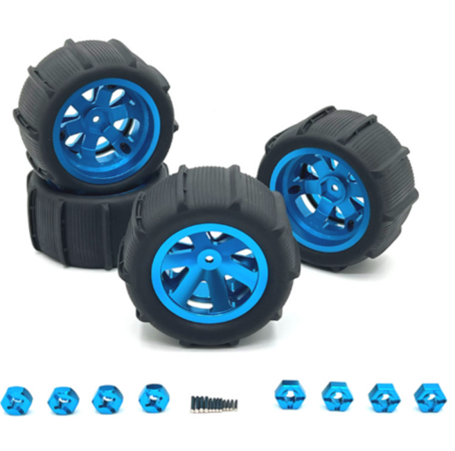 1/16 몬스터 트럭 타이어 휠SCY MJX 1/16 RC카 공용 부품 고무타이어 메탈 휠 셋트 (4개) 1/16 몬스터 트럭 타이어 휠, 레드