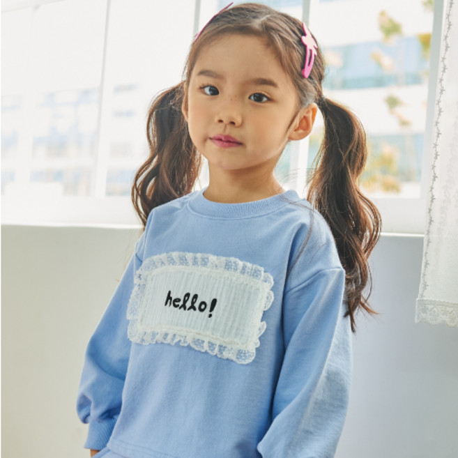 키키모라 봄 데일리 여아용 레이스 패치 티셔츠