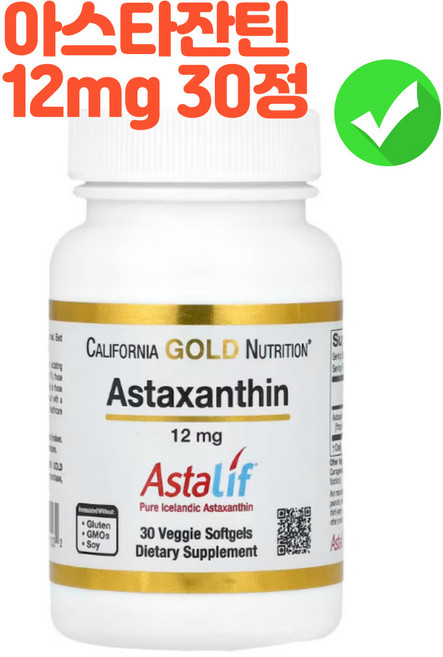 캘리포니아 골드 아스타잔틴 AstaLif 순수 아이슬란드산 12mg 소프트젤 30정, 1개