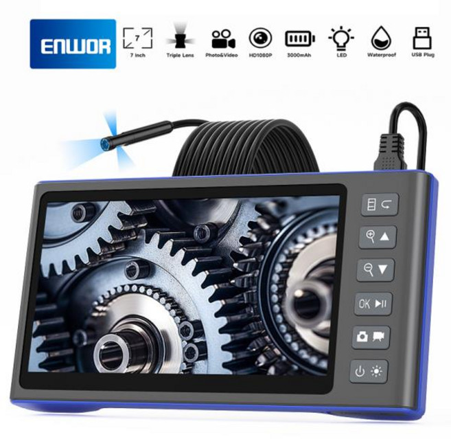 7인치 IPS 스크린 내시경 카메라 HD1080P 단일 듀얼 트리플 렌즈 5MP 자동 초점 USB 검사 사진 찍기, 04 2미터, 07 5.5MM Single