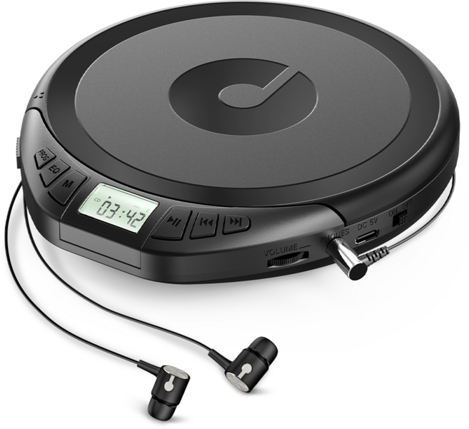 NINONLY 미니 휴대용 CD플레이어 MP3 지원 A-B반복 어학학습 레트로 CDP, 블랙, cd player