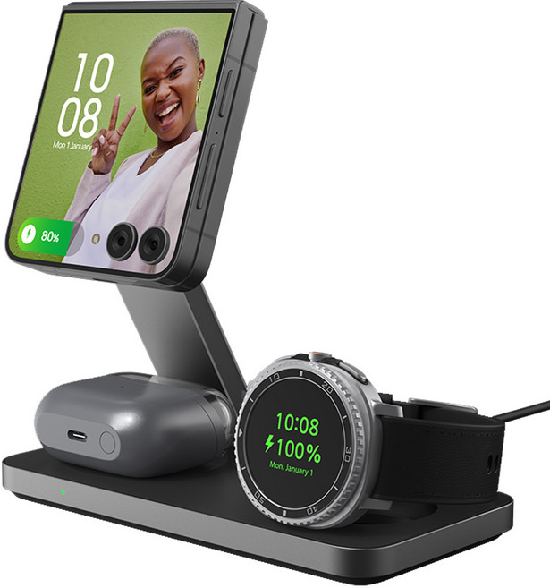 파우트 3in1 맥세이프 무선충전기 갤럭시워치8 갤럭시 폴드 z플립 호환 HANDS7(S), 1개, 블랙