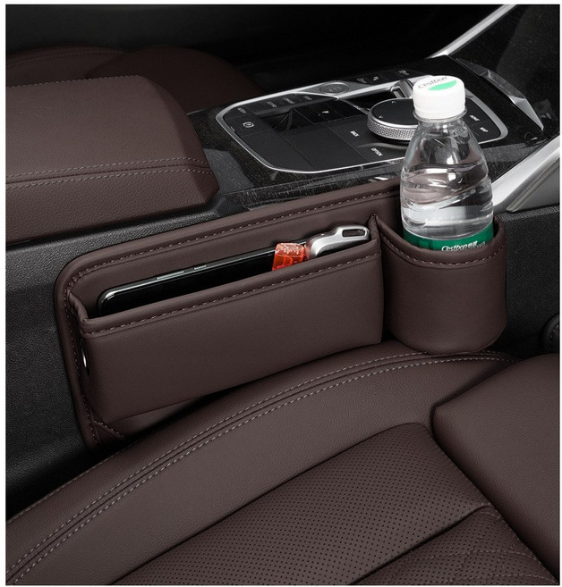 차량용 틈새 수납함 자동차 시트 사이드 포켓, 브라운 조수석, 1개