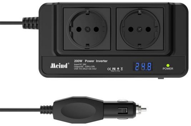 호환 Meind 200W 전원 인버터 24V 220V 듀얼 EU AC 소켓 USBQC 3.0 시거잭 플러그 고속 충전 포트, 01 Black, 1개