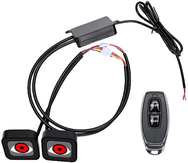 LED 오토바이 장식 조명 6 가지 모드 3D 동적 악마 눈 빛 오토바이 악마 눈 조명 오토바이 액세서리, 02 Remote Control, 01 빠른, 1개